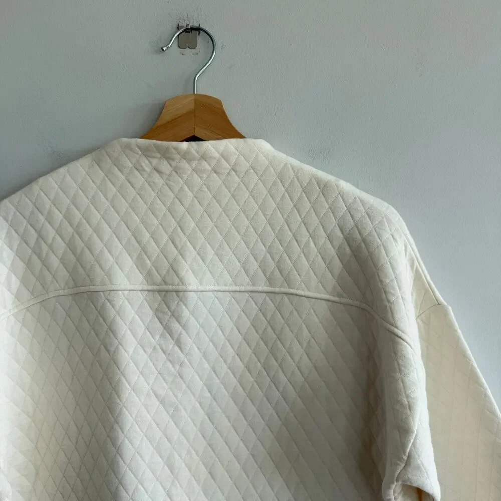 Anthropologie Bella Luxx Asymmetrical 3/4 Sleeve Quilted Jacket Cream XS NWT